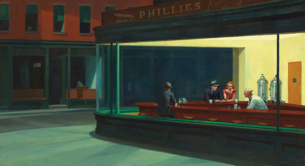 Edward Hopper's Nighthawks painting (1942), an iconic American art masterpiece.